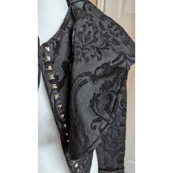 Dracula Clothing Gothic Black Steampunk Coat Jacket Women L Evil Queen Jacquard - Picture 7 of 16